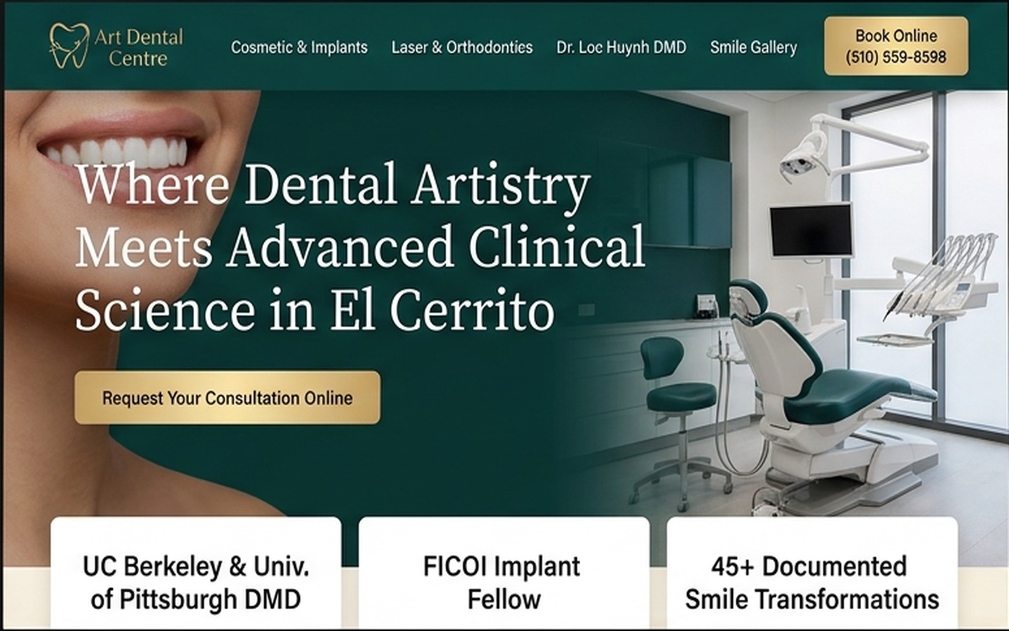 Proposed Art Dental Centre homepage preview